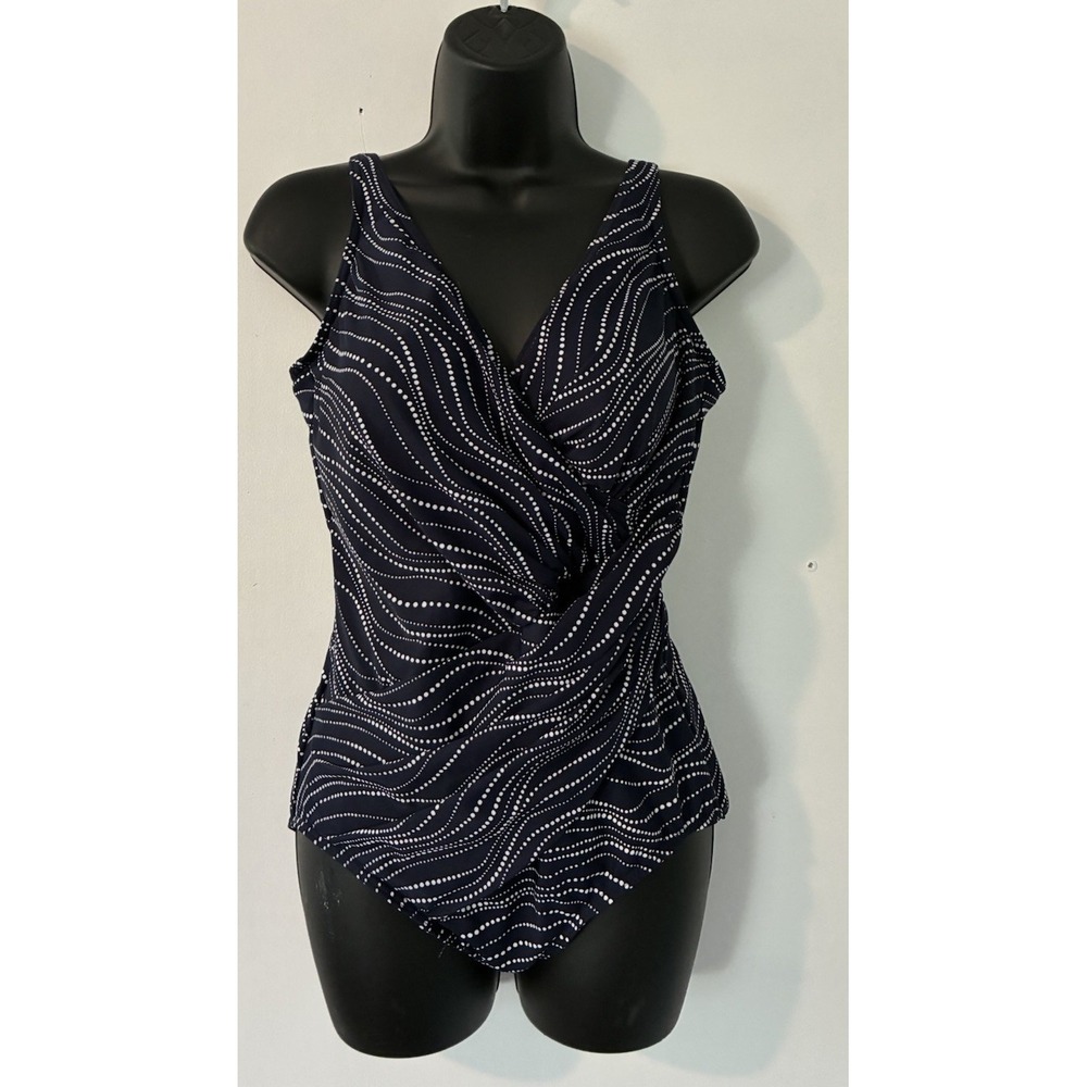 Miraclesuit One Piece Blue White Swimsuit Slimming Size 12 ? Tag Faded See Pics